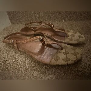 Gucci Brown Monogram Sandals